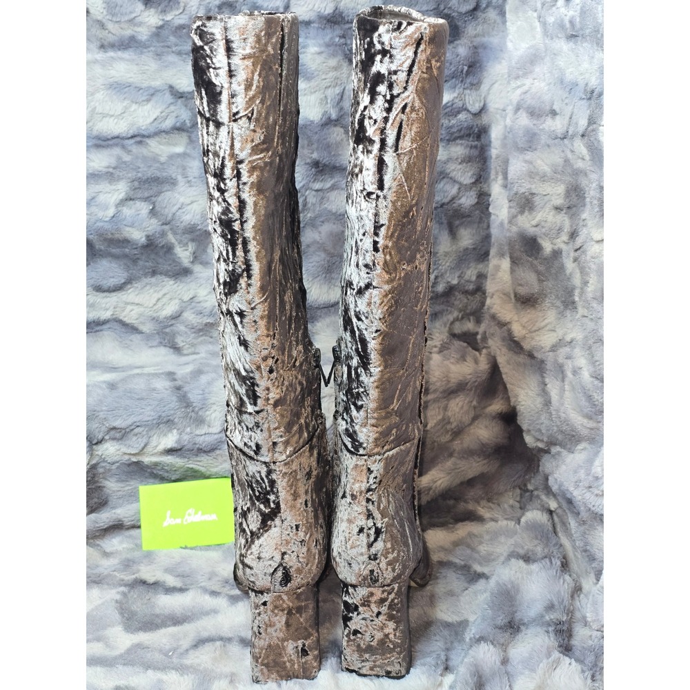 NWB Sam Edelman Issabel Coffee Crushed Velvet Square Toe Block Heel Boots SZ 9.5 - Picture 3 of 8